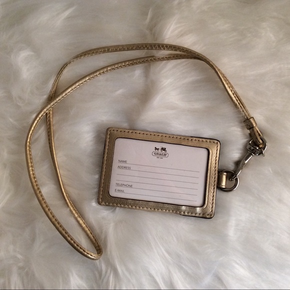Coach Accessories - Coach Gold Signature Luggage Tag Lanyard